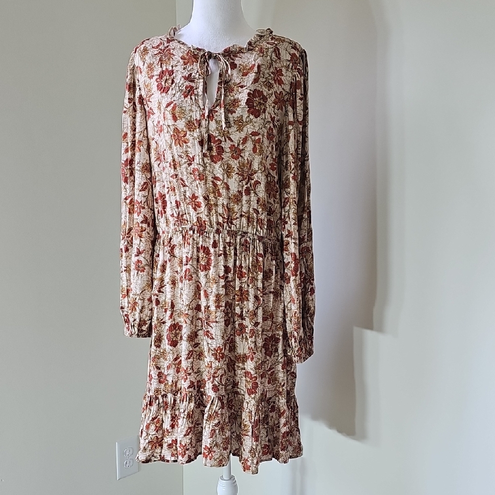 Karen Kane Floral Long Sleeve‎ Dress - Red and Cream Size X